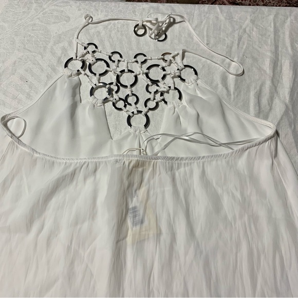 NWT Ramy Brook Women's Meg Halter Top, Small, Ivory, Adjustable, Silver Rings - Picture 9 of 9